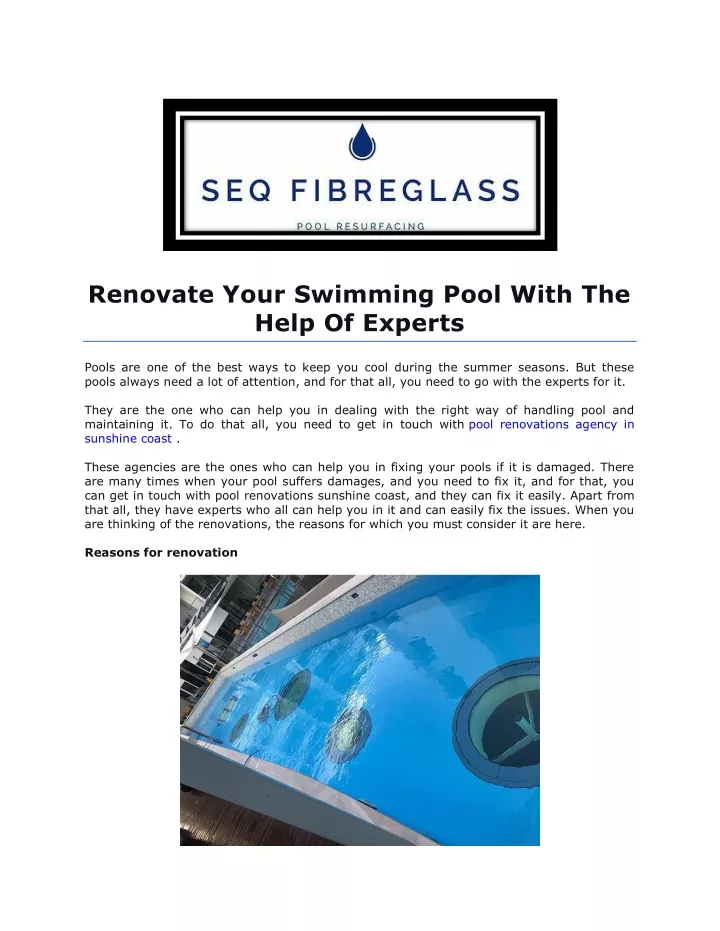 renovate your swimming pool with the help