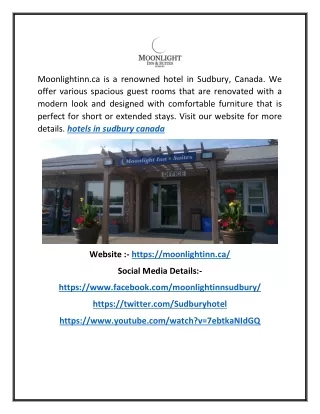 Hotels in Sudbury Canada | Moonlightinn.ca