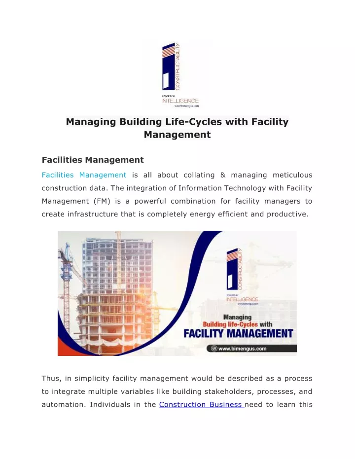 managing building life cycles with facility
