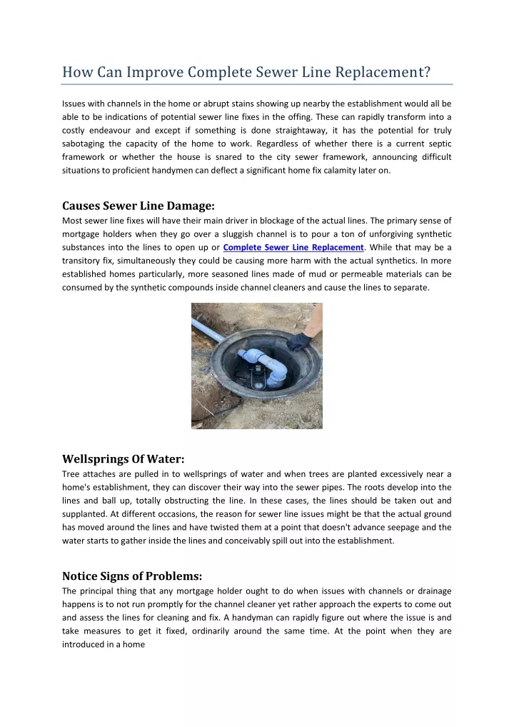 how can improve complete sewer line replacement