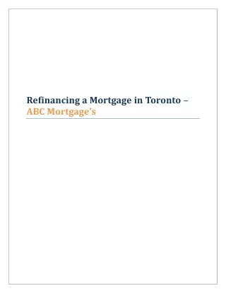 Refinancing a Mortgage in Toronto