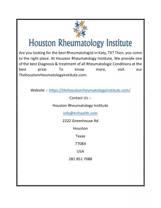 Top Katy Rheumatologist | Houston Rheumatology Institute