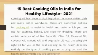 15 Best Cooking Oils in India for Healthy Lifestyle- 2021