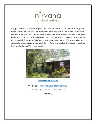 Wilderness retreat | Nirvana Spiritual Retreat