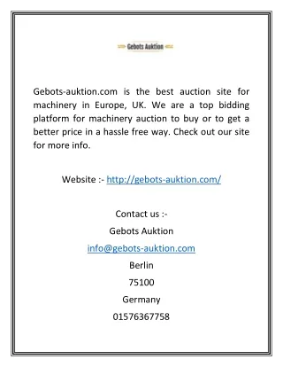 Online Auction Sites for Machinery in Europe | Gebots-auktion.com