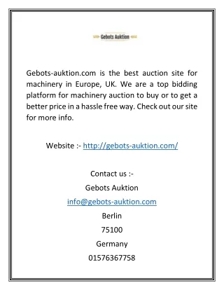 Bidding Platform for Machinery Auction in UK | Gebots-auktion.com