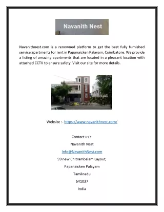 Service Apartment for Rent in Coimbatore | Navanithnest.com