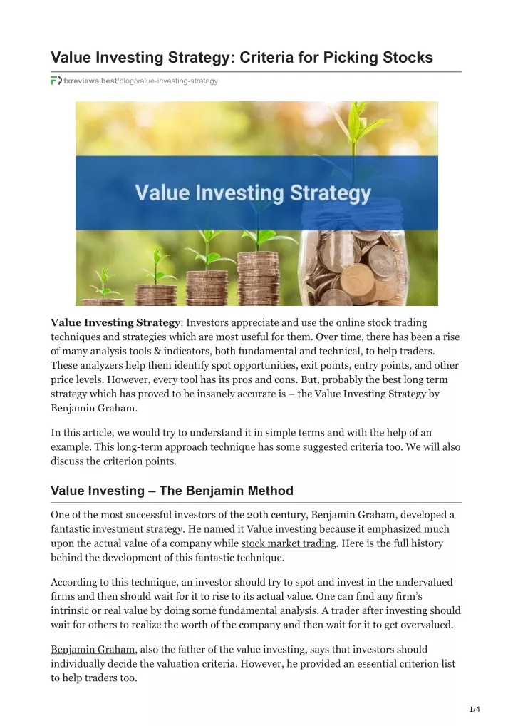 value investing strategy criteria for picking