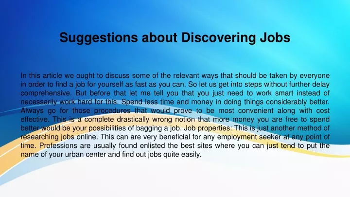 suggestions about discovering jobs