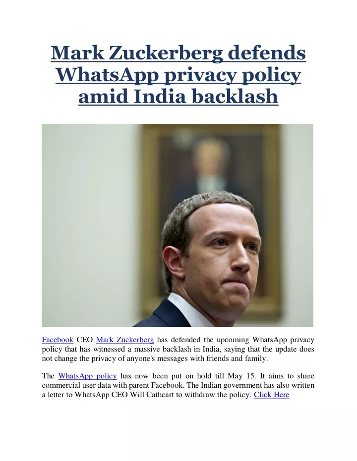 mark zuckerberg defends whatsapp privacy policy
