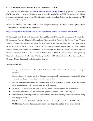global medical device testing market forecasts