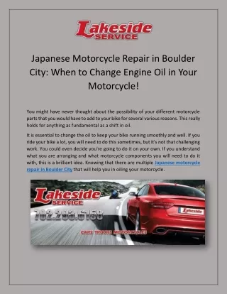 Japanese Motorcycle Repair in Boulder City: When to Change Engine Oil in Your Motorcycle!