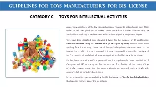 Guidelines for Toys Manufacturer’s for Bis License - Toys for Intellectual Activities