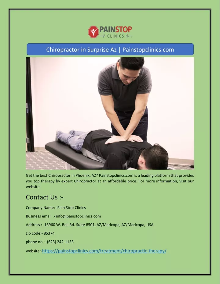 chiropractor in surprise az painstopclinics com