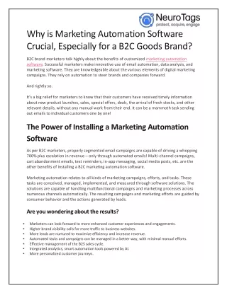 Why is Marketing Automation Software Crucial, Especially for a B2C Goods Brand?