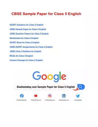 cbse sample paper for class 5 english