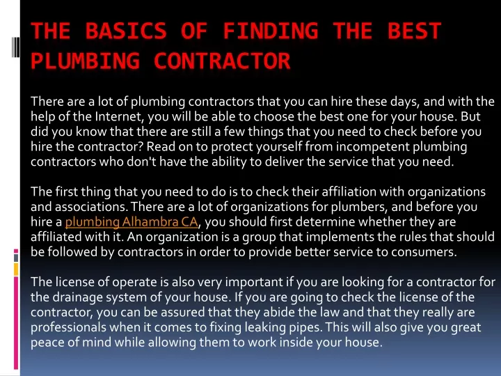 the basics of finding the best plumbing contractor