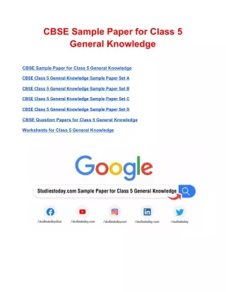 cbse sample paper for class 5 general knowledge