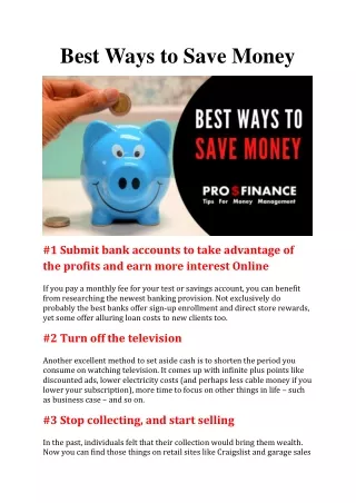 Best Ways to Save Money