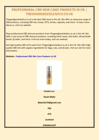 Professional CBD Skin Care Products In UK | Thegoodgreenleafco.co.uk