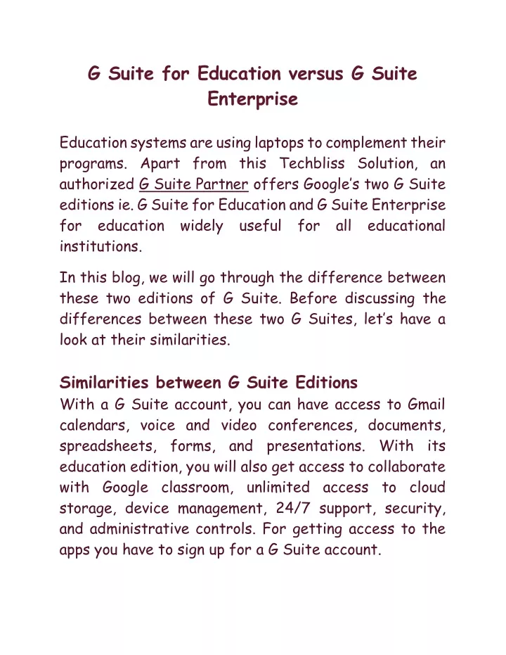 g suite for education versus g suite enterprise
