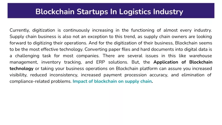 blockchain startups in logistics industry