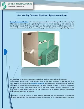 best quality destoner machine sifter international