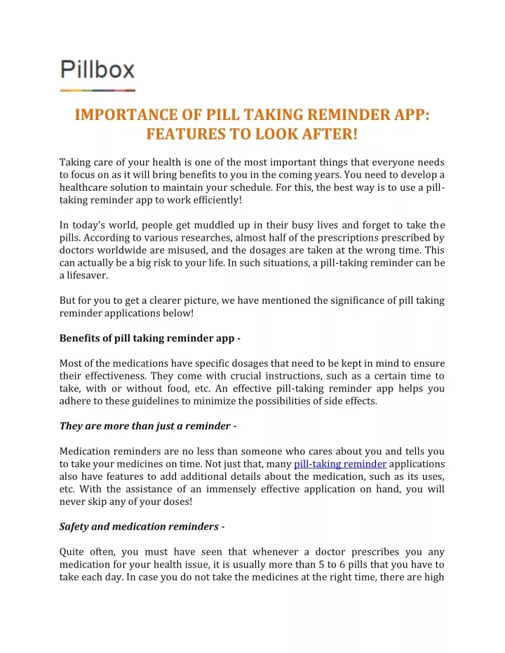 importance of pill taking reminder app features