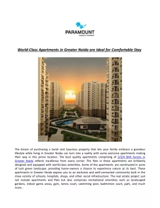 world class apartments in greater noida are ideal