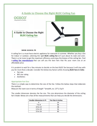 a guide to choose the right bldc ceiling fan