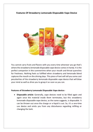 Features Of Strawberry Lemonade Disposable Vape Device