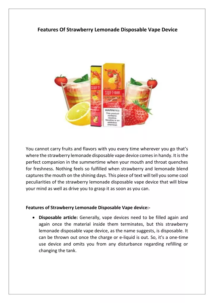 features of strawberry lemonade disposable vape
