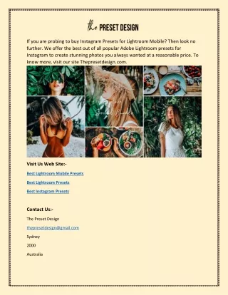 if you are probing to buy instagram presets