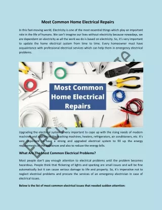 Most Common Home Electrical Repairs That Required Professional Electricians