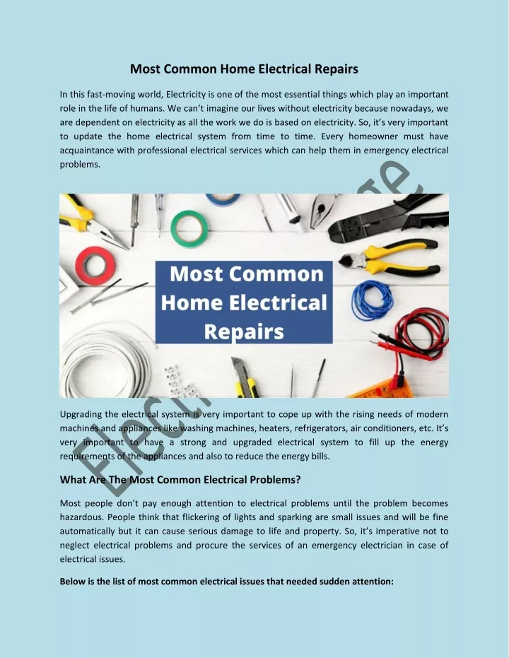 most common home electrical repairs