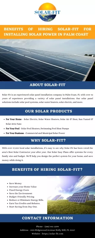Benefits of Hiring Solar-Fit as Solar Company in Palm Coast