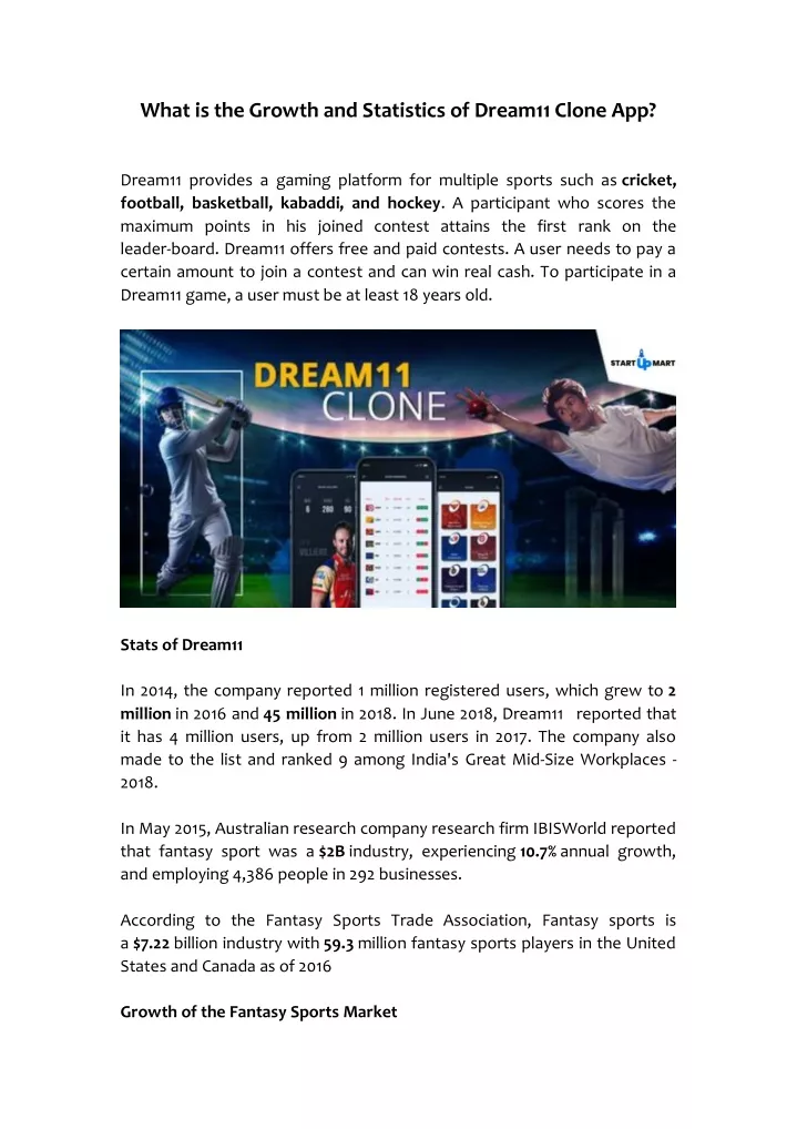 what is the growth and statistics of dream11