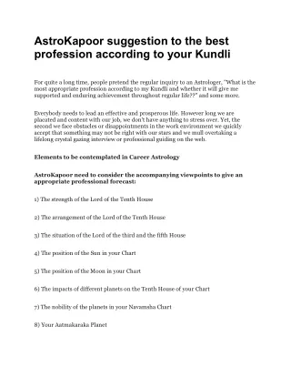 AstroKapoor suggestion to the best profession according to your Kundli