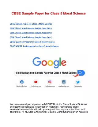 cbse sample paper for class 5 moral science