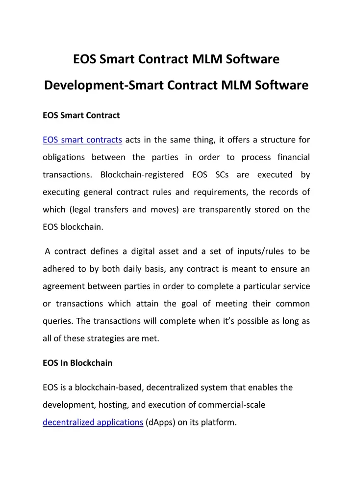 eos smart contract mlm software