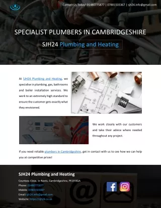 SPECIALIST PLUMBERS IN CAMBRIDGESHIRE - SJH24 Plumbing and Heating