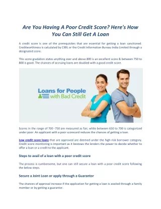 Are You Having A Poor Credit Score? Here's How You Can Still Get A Loan