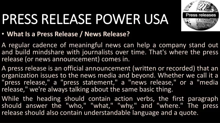 press release power usa