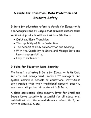 G Suite for Education: Data Protection and Students Safety