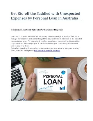 Get Rid off the Saddled with Unexpected Expenses by Personal Loan in Australia