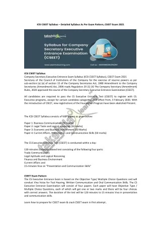 icsi cseet syllabus detailed syllabus as per exam