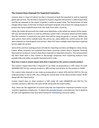 the custom duty imposed for imported cosmetics