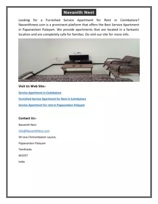 Service Apartment in Coimbatore | Navanithnest.com