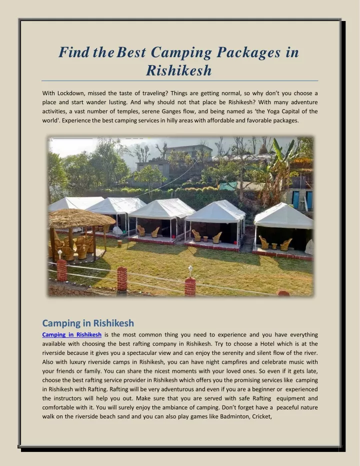 find the best camping packages in rishikesh