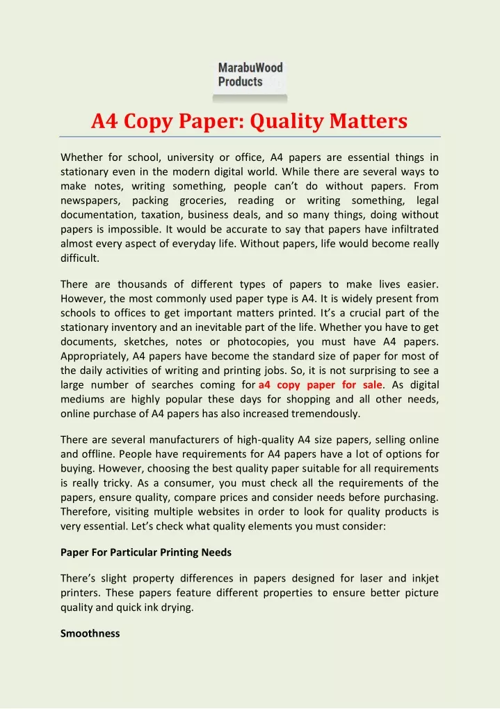 a4 copy paper quality matters